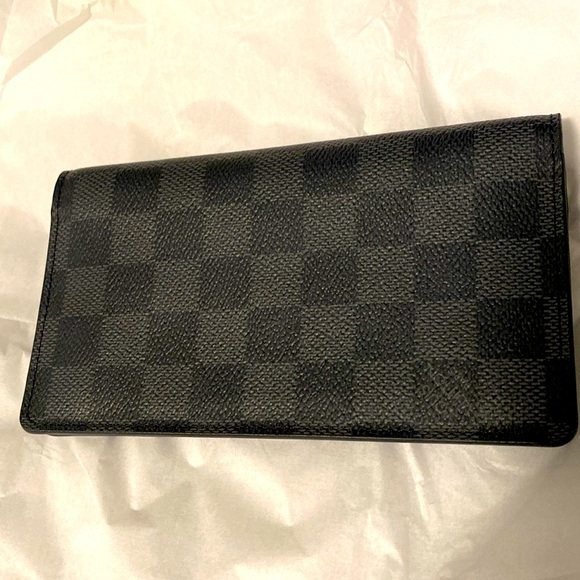 EUC [Louis Vuitton] Checkered Long Unisex Wallet Credit Card Holder Black/Grey - Picture 9 of 16